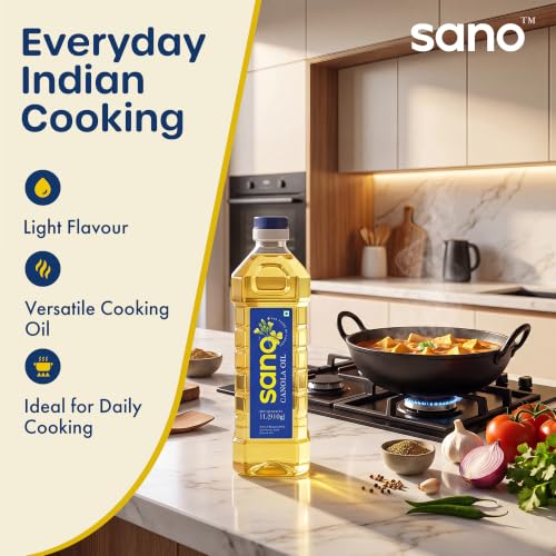 Image of Sano Canola Oil: Cooking Oil for Daily Use | Recommended for All Types of Cuisines | Ideal for Conscious Cooking | 1 Liter (Pack of 1)