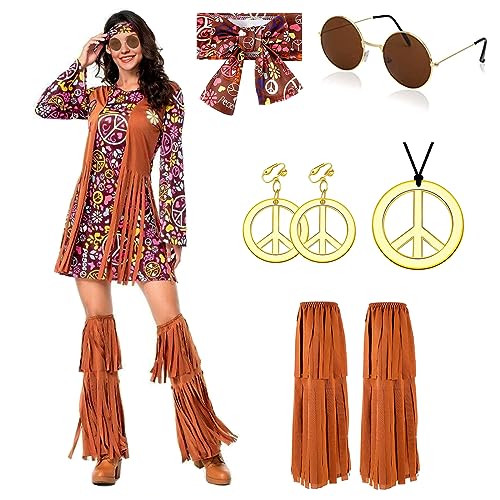 YADODO Costume Hippie pour Femme Style Discothèque Deguisement Hippie Robe Année 70 Hippie Costume pour Femme 60S 70S les Dames/Adulte/Filles Robe (S)