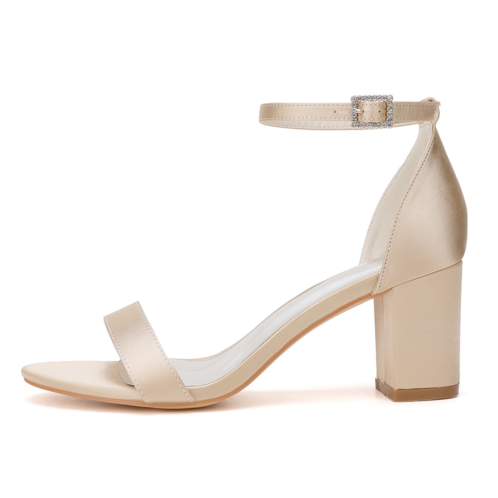 Donna Elegante Tacco a Blocco Sandali con Cinturino alla Caviglia Raso Scarpe da Sposa Punta Aperta Scarpe da Vestito da Festa