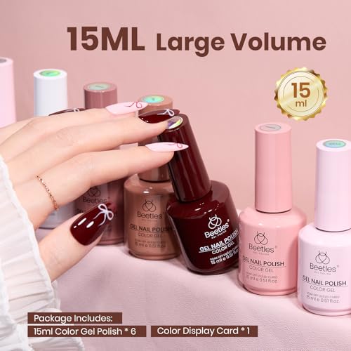 Image of Beetles Nude Gel Polish Set - 15ML Full Size 6 Colors Neutral White Pink Nude Brown Gel Nail Polish Kit Coffee Time Collection Soak Off UV LED Gel Long Lasting Glossy Finish Gifts for Women
