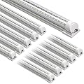 Barrina 8FT LED Shop Light, 72W 10000LM 6500K, Clear Cover Linkable LED Tube Lights, Integrated T8 Light Fixture, V Shape LED Ceiling Lights for Garage, Warehouse, Workshop, 10 Pack