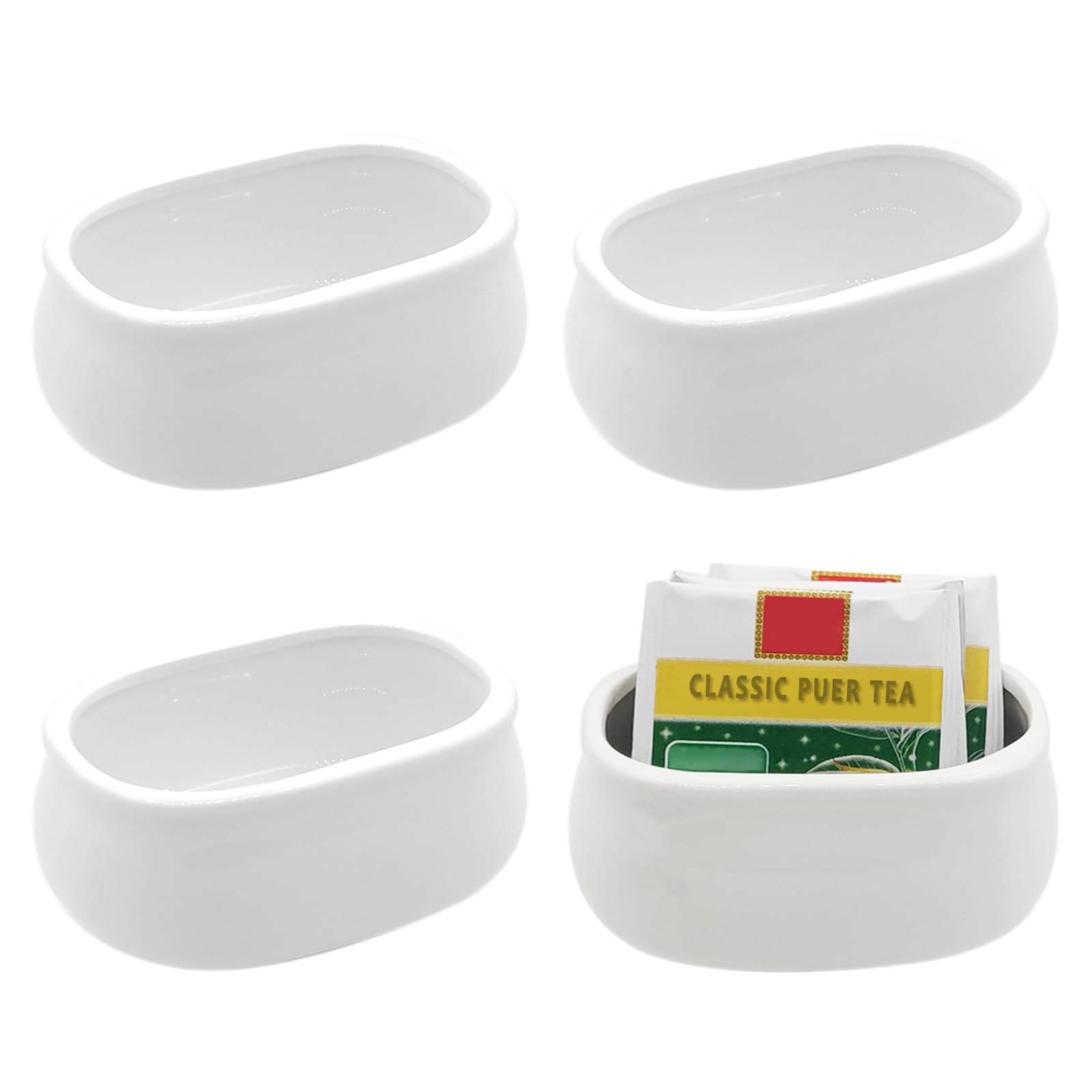 Winlauyet 4X Ceramic Sugar Packet Holder Set – Versatile 160ml White Organizer for Sweeteners Tea Bags Dishwasher Safe for Kitchens Cafes Restaurants