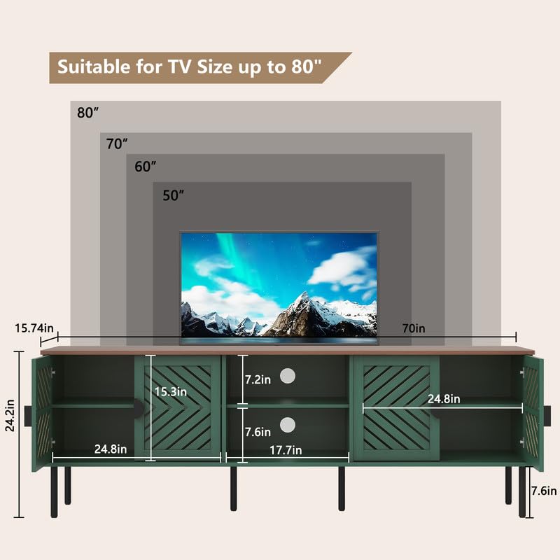 Image of ARTPOWER 70 inch TV Stands, Entertainment Center with Storage, Green