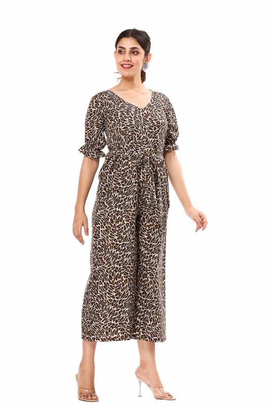 kicha Women's Crepe Straight Jumpsuit for Women's Half Sleeves Leopard Print Casual Wear Regular Length Jumpsuit-picture-40