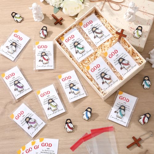 Image of Landical 24 Set Jesus Pins Bulk with Blessing Cards, Christian Enamel Lapel Pin Gift in Bulk Jesus Brooch for Women Men Religious Party Favors for Sunday School Church Gift(10 Colors + Bible Style)