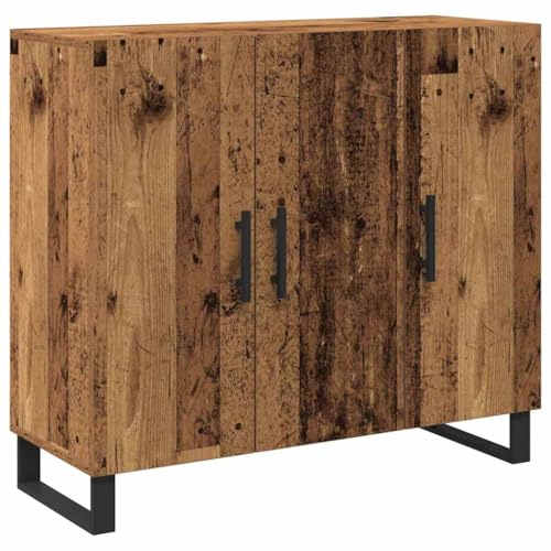 vidaXL Aparador de 3 Puertas, Mueble de Madera Vieja de 90 x 34 x 80 cm, diseño rústico Que Dura, Comedor, Mueble de bufé para Dentro, toques metálicos, Estilo Robusto para el hogar