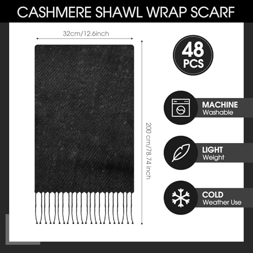 48 Pcs Scarf Bulk Cashmere Shawls and Wraps Tassel Edge for Wedding Bridesmaid Party Favors, 13.8 x 78.8 in2
