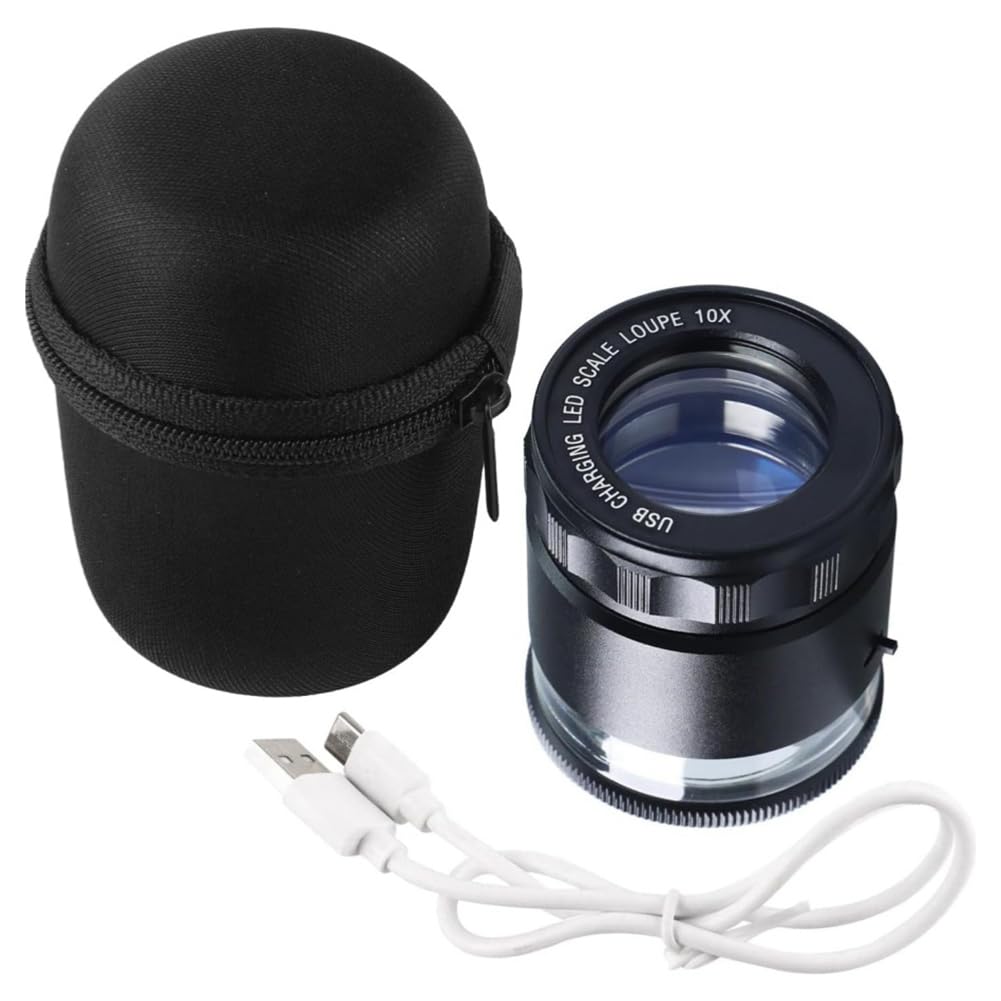 Messwaage mit Lupe für Juweliere, beleuchtet, 10 x USB, wiederaufladbar, 6 LED-Lichter, 25-27 mm, geeignet für Schmuckmünzen