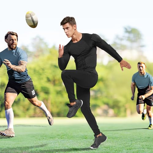 image for Zicac Men's Sports Shock Rash Guard Compression Padded Shirt Soccer Ba