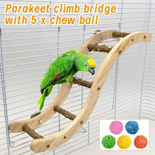 Image of Hamiledyi Nature Wooden Bird Ladder Pet Parrots Climb Bridge Exercise Stands for Parakeet Climbing Chewing Bridge Bird Cage Accessories for Cockatiel Parakeet Lovebirds Budgie
