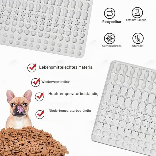 Backmatte Hundekekse, Silikon Hundekekse Backform, 5 Formen in 1 BPA-Freie Backmatte Hundeleckerlies Mini Backunterlage für DIY Hundekekse und Leckerlis (Hellgrau, 130 Gitter)