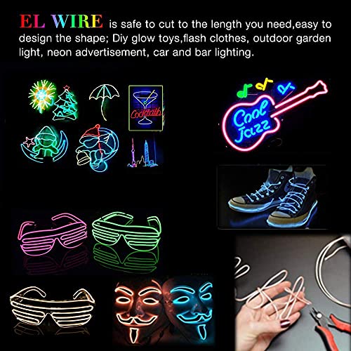 Image of MaxLax EL Wire, Noise Reduction Neon Light 5 in 1 Meter (red,White,Blue,Green,Pink), Electroluminescent Wire for Halloween Decoration, Christmas Party, DIY Decoration