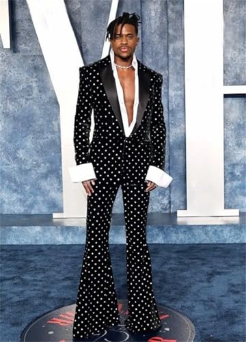 Men's Suit Hot-fix Rhinestone Jacket Bell-Bottom Pants Peak Lapel Two Pieces Set3