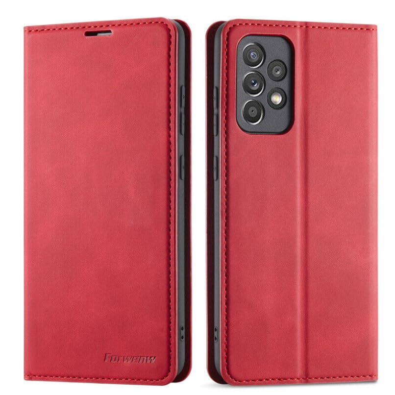 Generic Étui compatible avec Samsung Galaxy S23 Ultra (couleur : rouge) Étui à rabat magnétique en cuir rétro en silicone