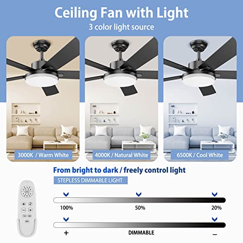 Regair 22Inch Black And 52Inch Black Ceiling Fans With Lights, Dc Motor Ceiling Fans With Lights And Remote Control, Ceiling Fan With Led Light For Kitchen Bedroom Dining Room Patio #TOP5