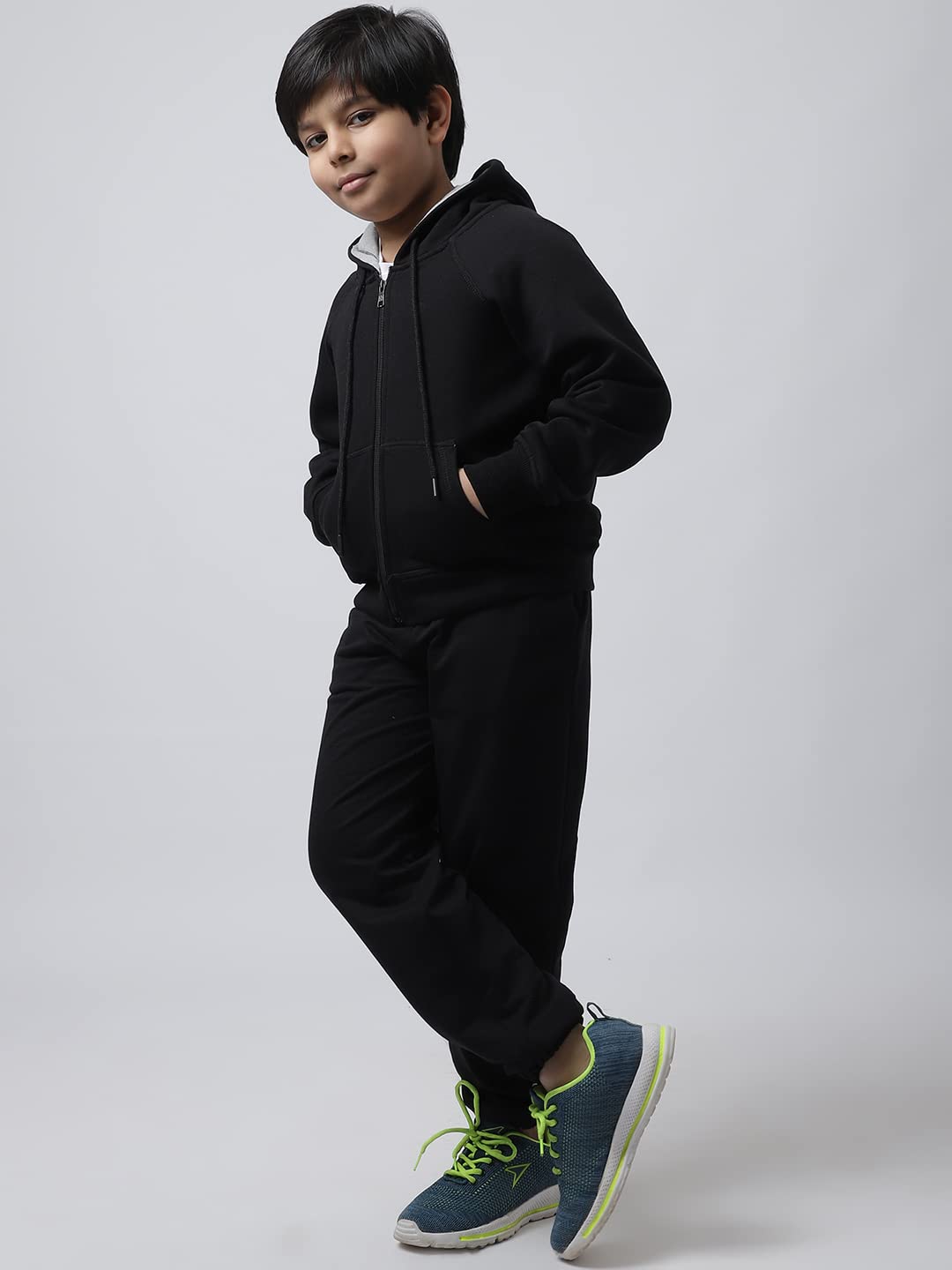 Rute Kids Boys Fleece Hoodie Sweatshirts | Joggers | Tracksuit | Tracksuit Full Sleeves For Boy's Black BTST-2595BK_10-11Y 1