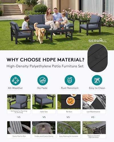 Image of SERWALL HDPE Outdoor Patio Furniture Set with Coffee Table