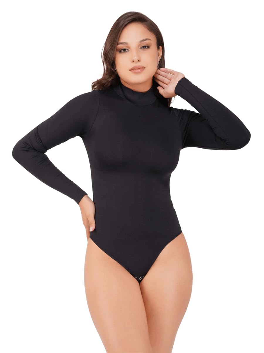 shop the edit SHOP Women's Seamless Eco-Friendly Turtleneck Bodysuit – Long Sleeve Thong One-Piece Shapewear Top with Slim Fit, Stretchy Sustainable Fabric for Layering & Everyday Wear-picture-18