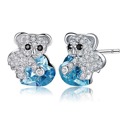 MEGA CREATIVE JEWELRY Orecchini de Donna Koala Cuore Blu in Argento 925 con Cristalli Regali per Lei Ragazza Fidanzata Figlia Amica