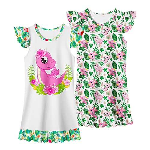 Lqsz Girl Nightgown Dinosaur Girls Nightdress Nightie Sleepwear Pajamas Flutter Short Sleeves Nightgown For Little Girls 9 10T #TOP25