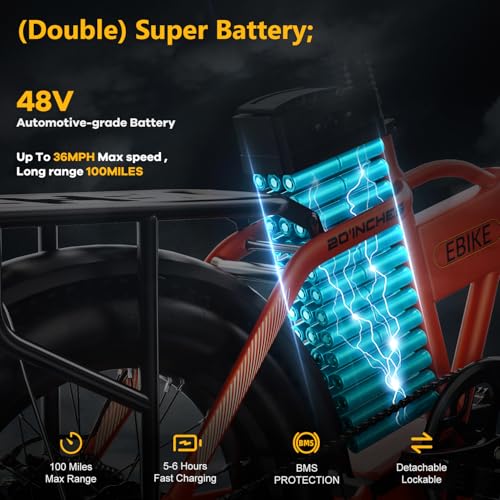 Image of 1000W Folding Electric Bike, 48V 20.8AH Large Removable Battery E-Bike, 30+MPH, 80 Miles Max Range, 20 inch Fat Tire Electric Bike for Adults, Adult Electric Bicycles Commute E-Bikes For Women /Men