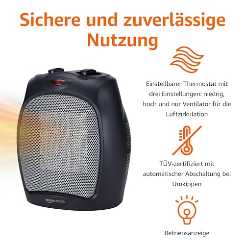 Amazon Basics Keramik-Standheizung, 1800 W, mit verstellbarem Thermostat - Schwarz – Bild 3