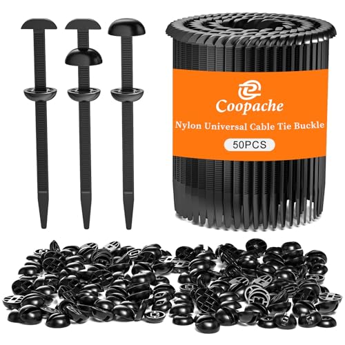 Coopache Nylon Universal Cable Tie Buckle for Car Heavy Duty Upgraded Automotive Zipper Clips Fender Zip Ties Fasteners Top Movable Dome (Black 50 PCS)