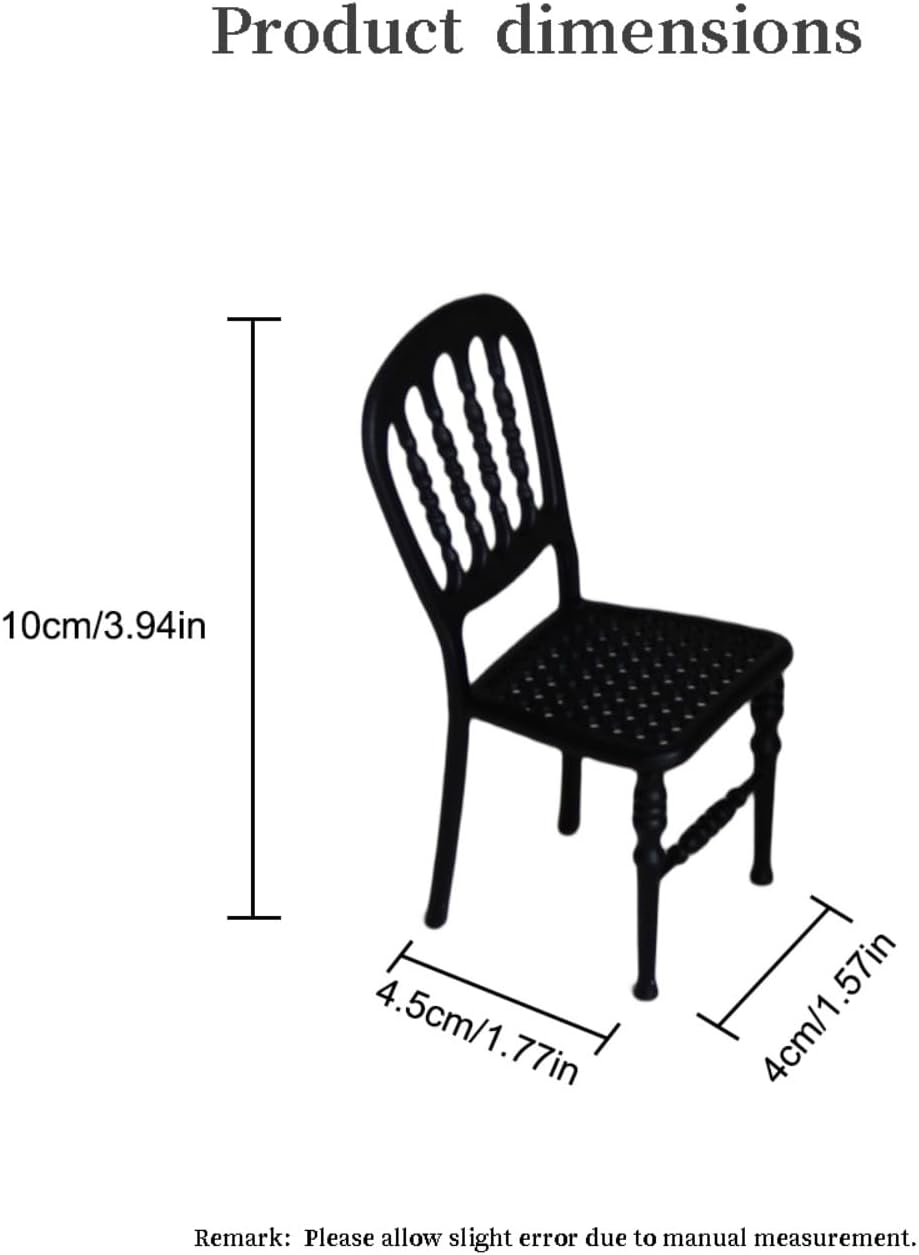 1:12 Scale Modern Iron Dollhouse Chair - Mini Metal Furniture for Dollhouse Living Room/Office Decor, Ideal Gift for Collectors (Vintage Black Chair)