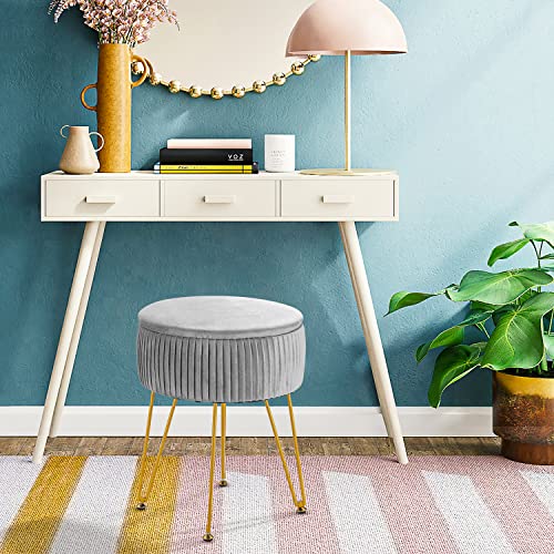Urban Deco Velvet Storage Ottoman Foot Rest Makeup Footstool Velvet Footrest Chair With 4 Metal Legs Storage Stool And Ottomans For Living Room And Bedroom-Grey #TOP5