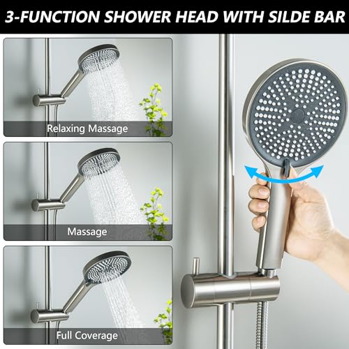 Barra deslizante ajustable para ducha con cabezal de ducha de mano | Cabezal de ducha con barra deslizante, acero inoxidable, montaje en pared, acabado cepillado niquelado miniatura 4