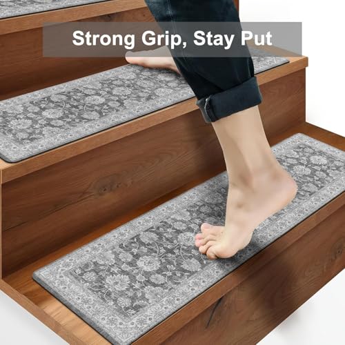 OJIA Extra Non-Slip Stair Treads for Wooden Steps 15PCS, 30"X8" Rubber Indoor Stair Runner Slip Resistant Stair Rugs Safety Mats for Dogs, Kids & Elders, Stairway Grip Step Treads, Gray by OJIA - Image 3