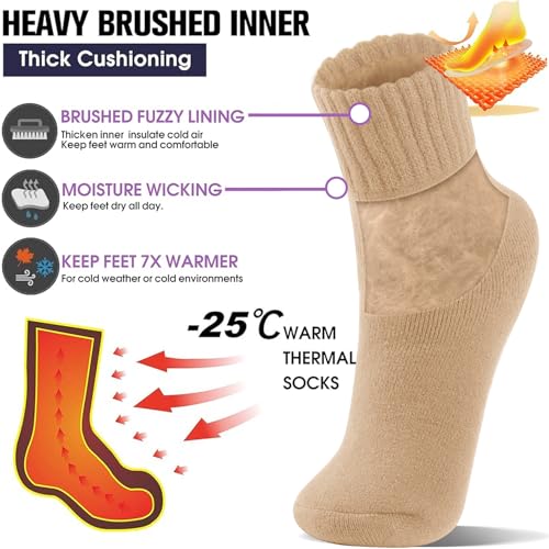 Image of 3 Pairs Winter Socks for Women Thermal Insulated Solid Thick Warm Cozy Crew Socks Christmas Gift