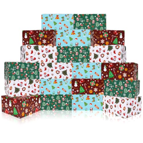 Cholemy 20 Pack Christmas Shipping Boxes Xmas Gift Boxes Decorative 4 Designs Empty Recyclable Cardboard Xmas Mix Pattern Christmas Box for Wrapping Holiday Present Small Business(8 x 6 x 4 In)
