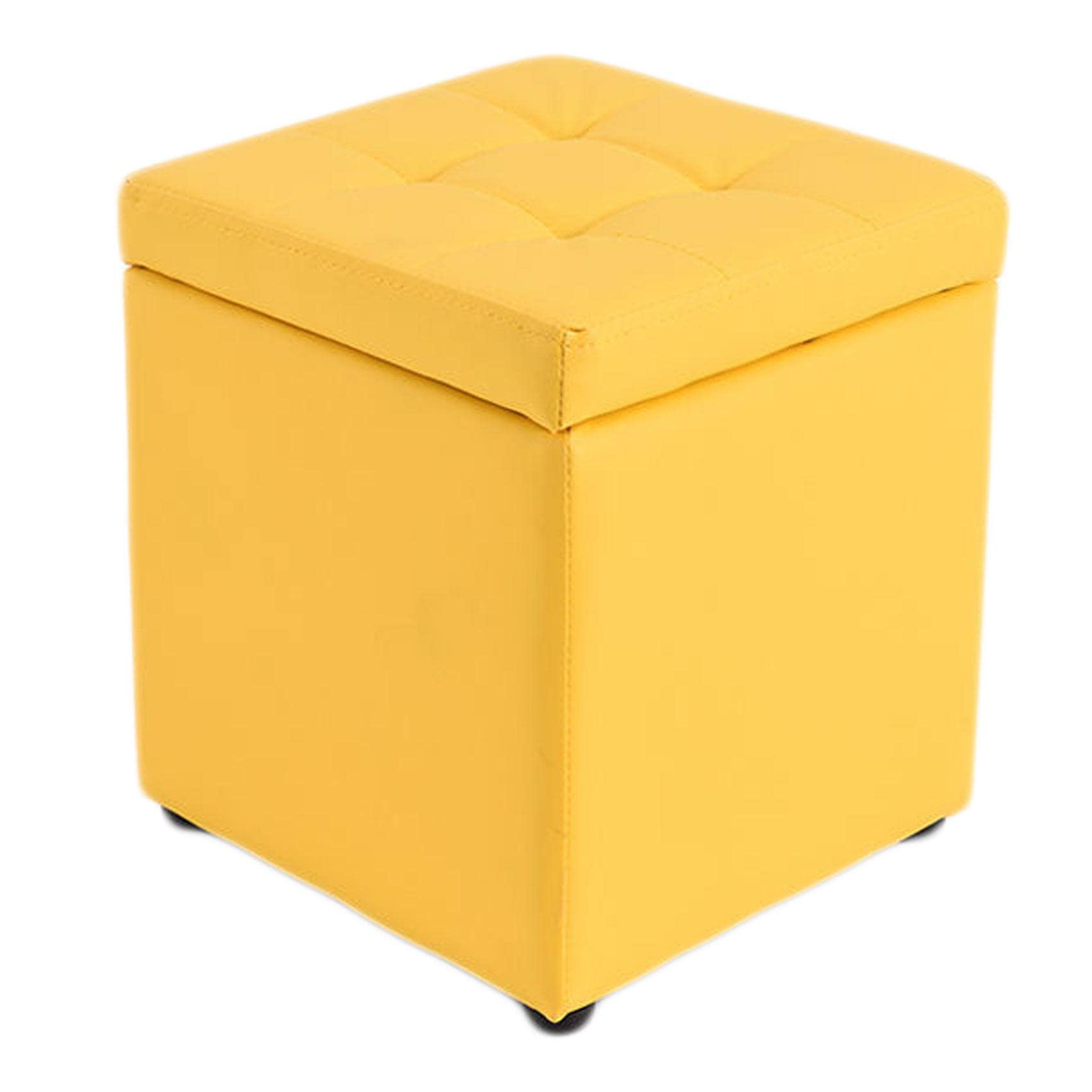 Boîte de Rangement Dissimulée en Forme de Pouf Carré Jaune - Tabouret Multi-Usage