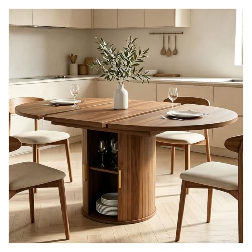 BYCCZMGAD Mesa de Comedor Redonda Extensible,con Espacio de Almacenamiento | 110-150X110x75cm, Madera Ovalada,Resistente Al Rayado,para 4-8 Personas,para Cocina y Comedor,Ahorra Espacio