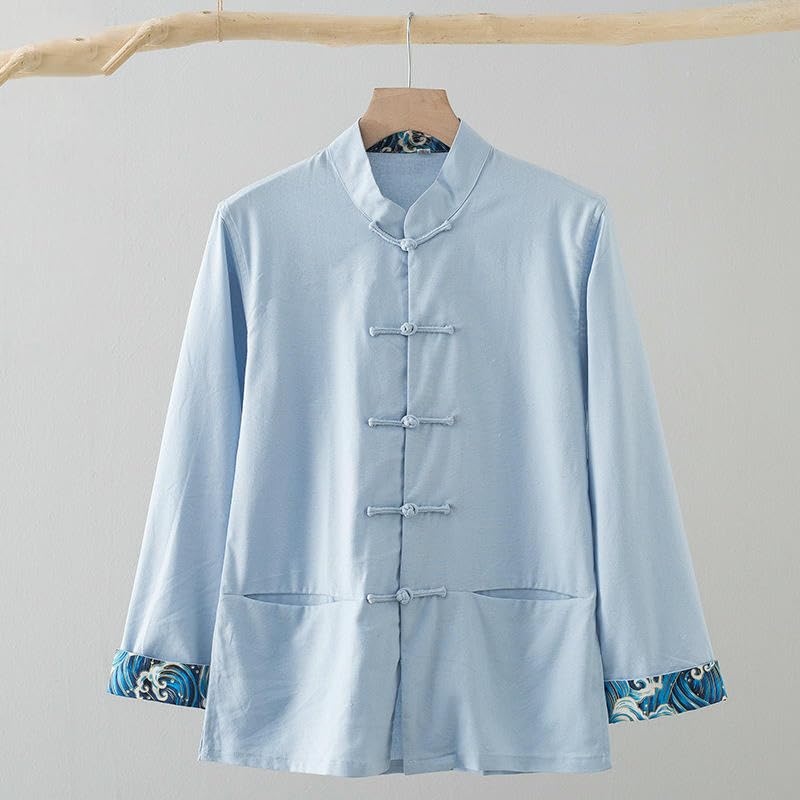 Manteau style chinois rétro avec boutons traditionnels et coupe ample