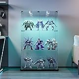 Vitrina de cristal, armario de colección vertical con LED, con 2 puertas y cerradura de seguridad, diseño de 3 capas, resistente al polvo y fácil de limpiar, adecuado para salón, dormitorio, oficina