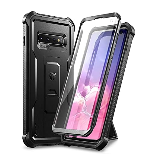 Dexnor Coque pour Samsung S10, Protection d'écran intégrée et béquille, Protection de qualité Militaire résistante aux Chocs pour Samsung S10 – Noir