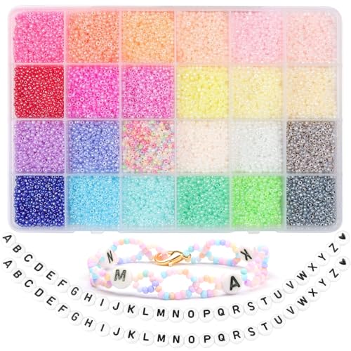 Yholin Glass Seed Beads Kit, 12/0 Pony Beads, DIY Friendship Bracelet Making, Tiny Waist Letter Beads, Art Craft Gifts