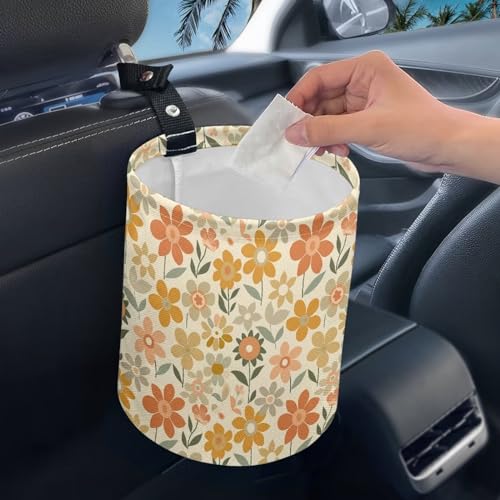 Image of Car Trash Can Portable Cute Little Flower Car Garbage Bin Multipurpose Trash Bin Universal Collapsible Back Seat, Front Console, Floor, or Hanging Headrest Waste Basket