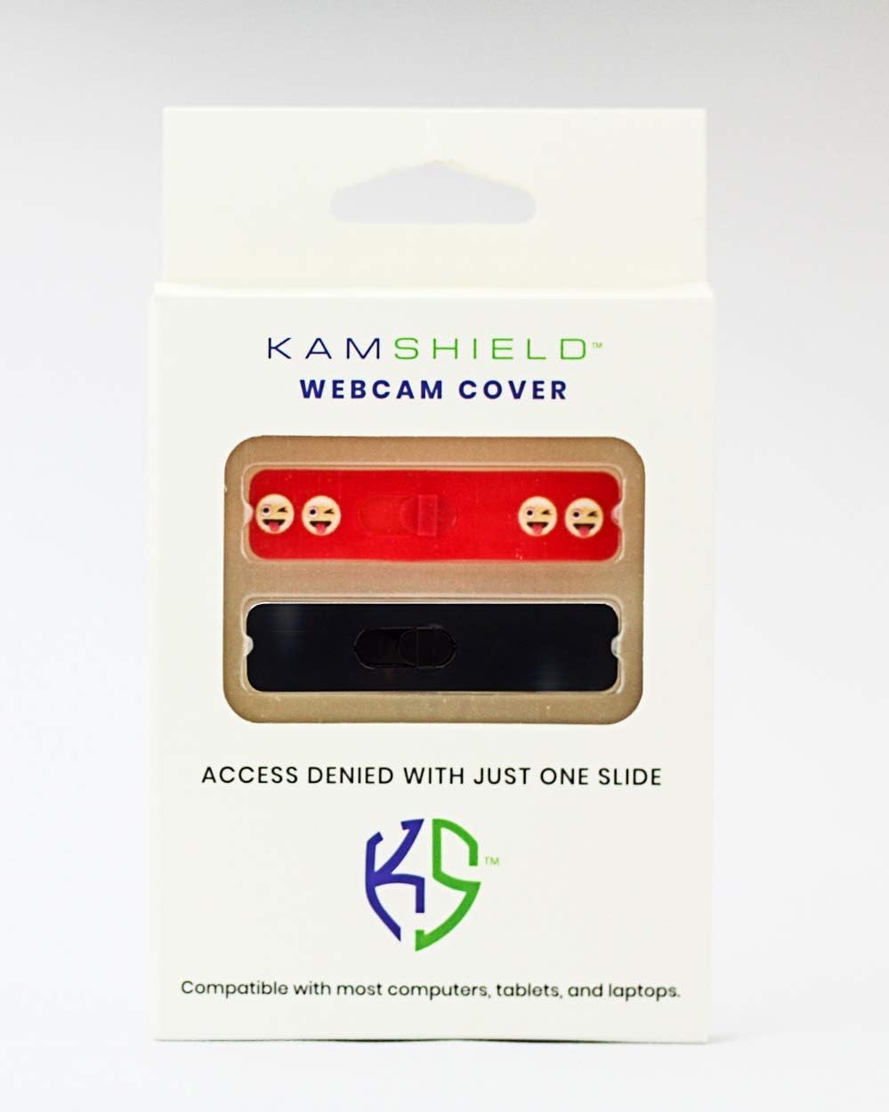 Kamshield Webcam Cover - Sliding Camera Cover for Laptops, Ipads, and Tablets, Protect Your Privacy (2-Pack Bundle) Winki Face Emoji/Black