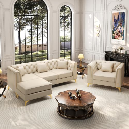 Image of KEIKI 2-Piece Chesterfield Sofa Set with Handmade Button Tufted, Beige