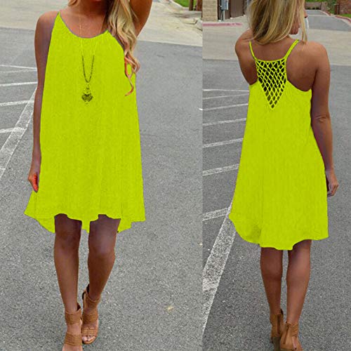 Franterd Dress Womens Spaghetti Strap Back Howllow Out Chiffon Beach Short Dress Green #TOP1