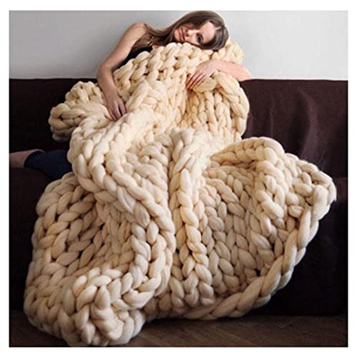 LVLUOKJ Strickdecke Wolle, Gestrickte Grobe Kuscheldecke, Tagesdecke Überwurf Decke Grobstrick Wolldecke Strickdecke (Color : Beige, Size : 200 * 200CM) Cover