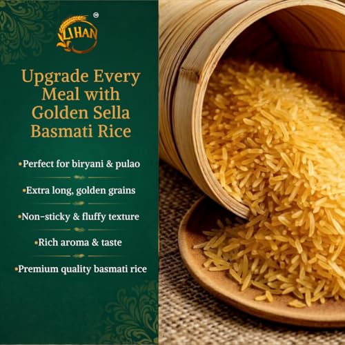Image of Lihan Golden Sella Basmati Rice 5kg - Long Grain, Non-Sticky & Fluffy | Premium Aromatic Rice for Biryani & Daily Meals | 1kg (Pack of 5)