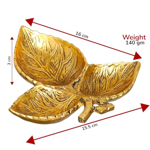 Image of KridayKraft Hand Crafted Metal 3 Part Leaf Shape Tray Perfect for Home Centre Table Serving Dry Fruits (Golden, Pack of 1)