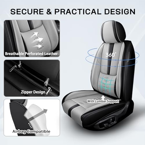Image of Car Seat Covers for Neon,for Dodge Neon 2000-2005,Leather Full Set Seat Covers,Airbag-Compatible Car Seat Protectors,Waterproof Seat Cover for Cars(Black+Gray,5PCS /with Pillows)