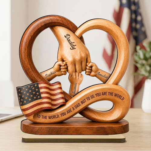 Giantbighands Personalized Dad and Kids Wooden Plaque, Custom Gifts for Fathers Day Plaque for Dad Grandpa, Customized Sign Decorations for Daddy, Grandpa Birthday Gifts, Dad to Us You Are the World