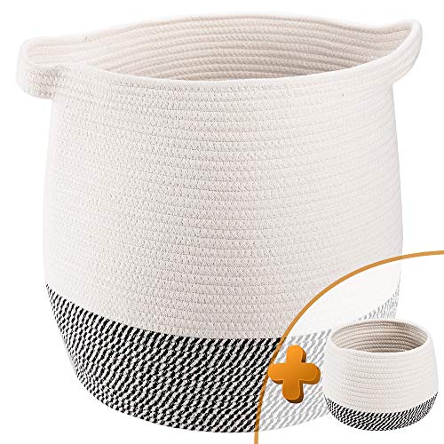 TerriTrophy 2pc Large Woven Storage Basket with Handles 17" x 16" Laundry Hamper, Rope Basket,Large Basket, Blanket Basket, Toy Basket, Pillow Basket for Nursery