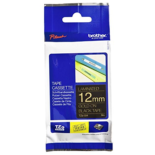 Brother Original P-touch Schriftband TZe-334 12 mm, gold auf schwarz (kompatibel u.a. mit Brother P-touch PT-H100LB/R, -H105, -E100/VP, -D200/BW/VP, -D210/VP)